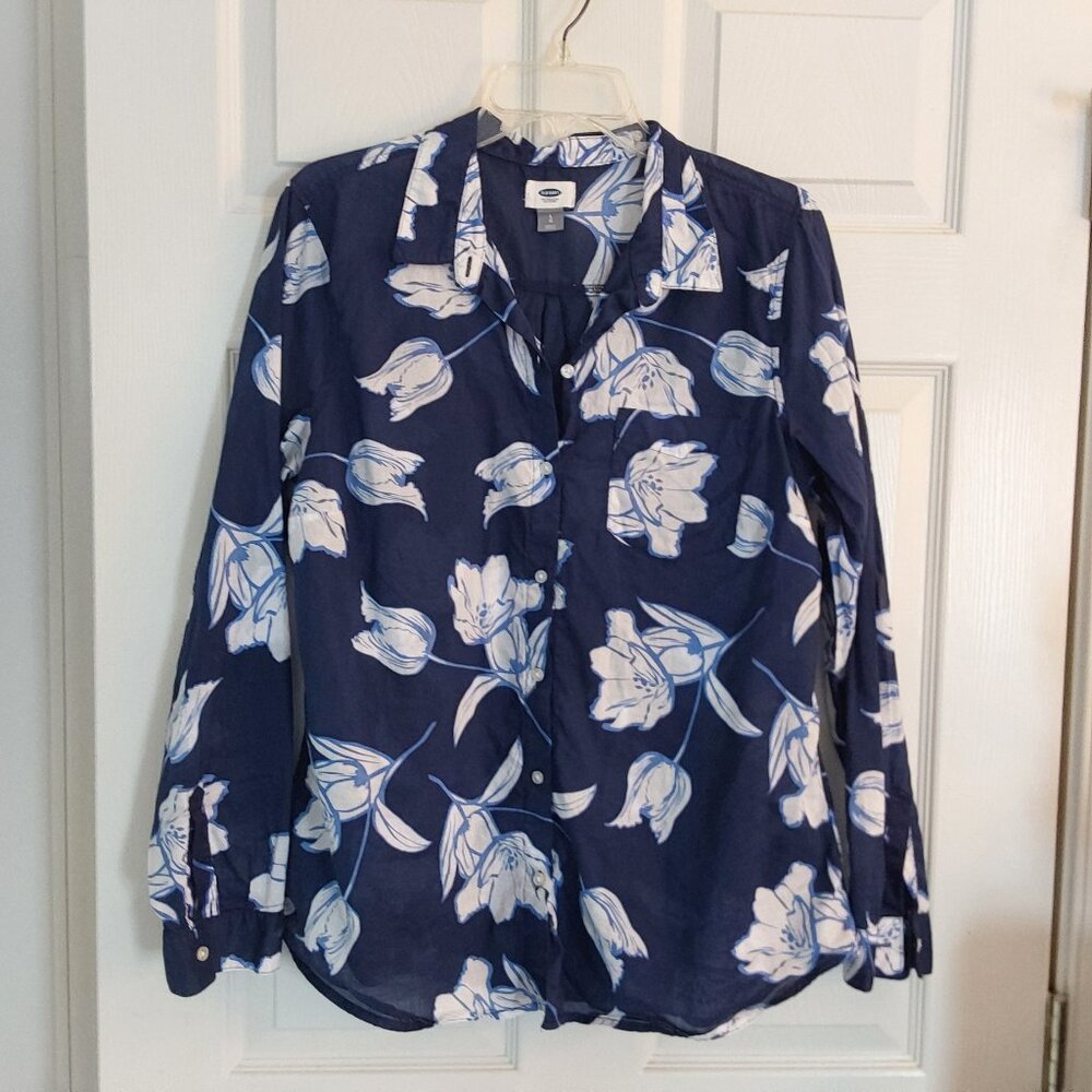 Old Navy Navy Blue Floral Button-Down Shirt